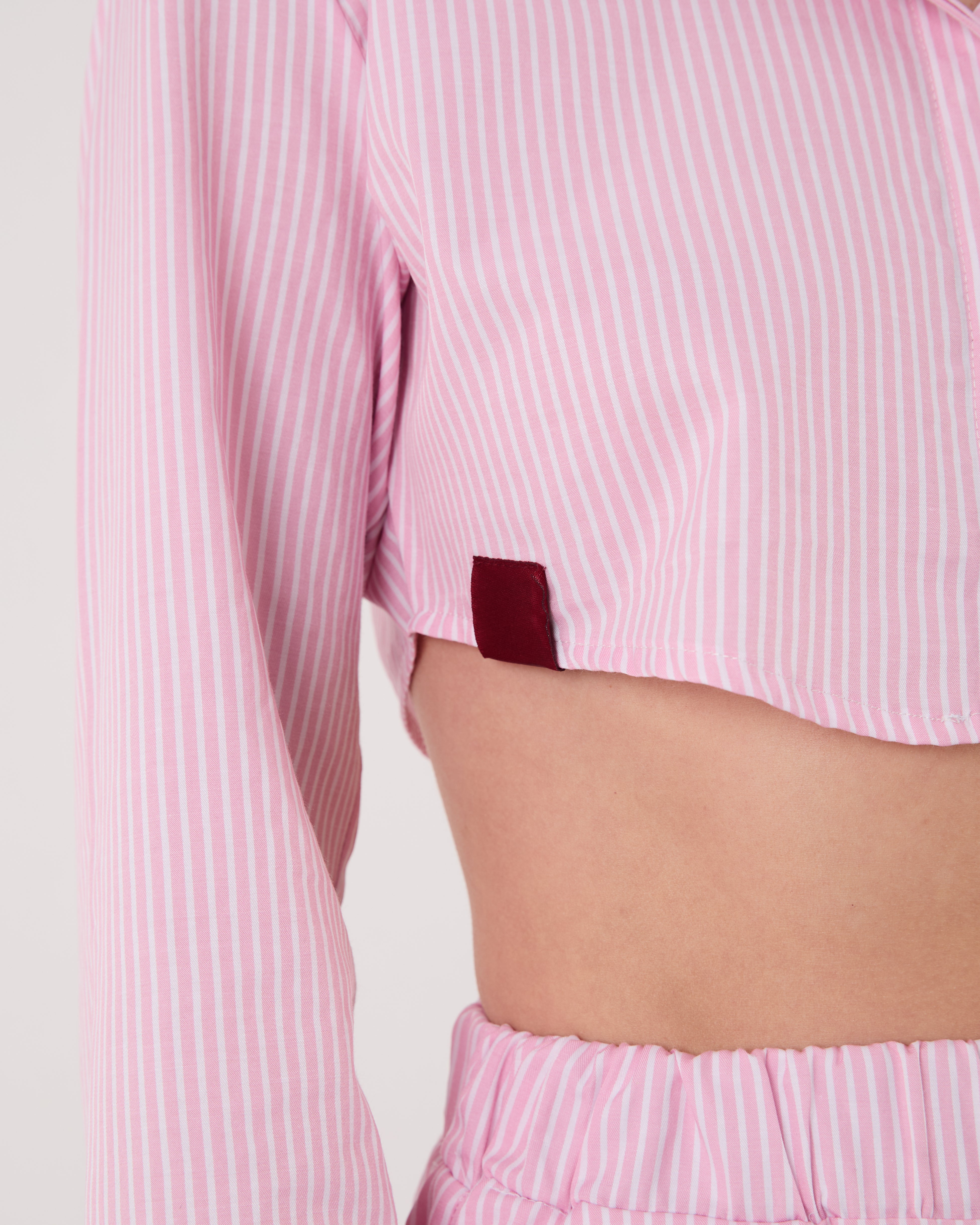 PINK STRIPE CROPPED SHIRT