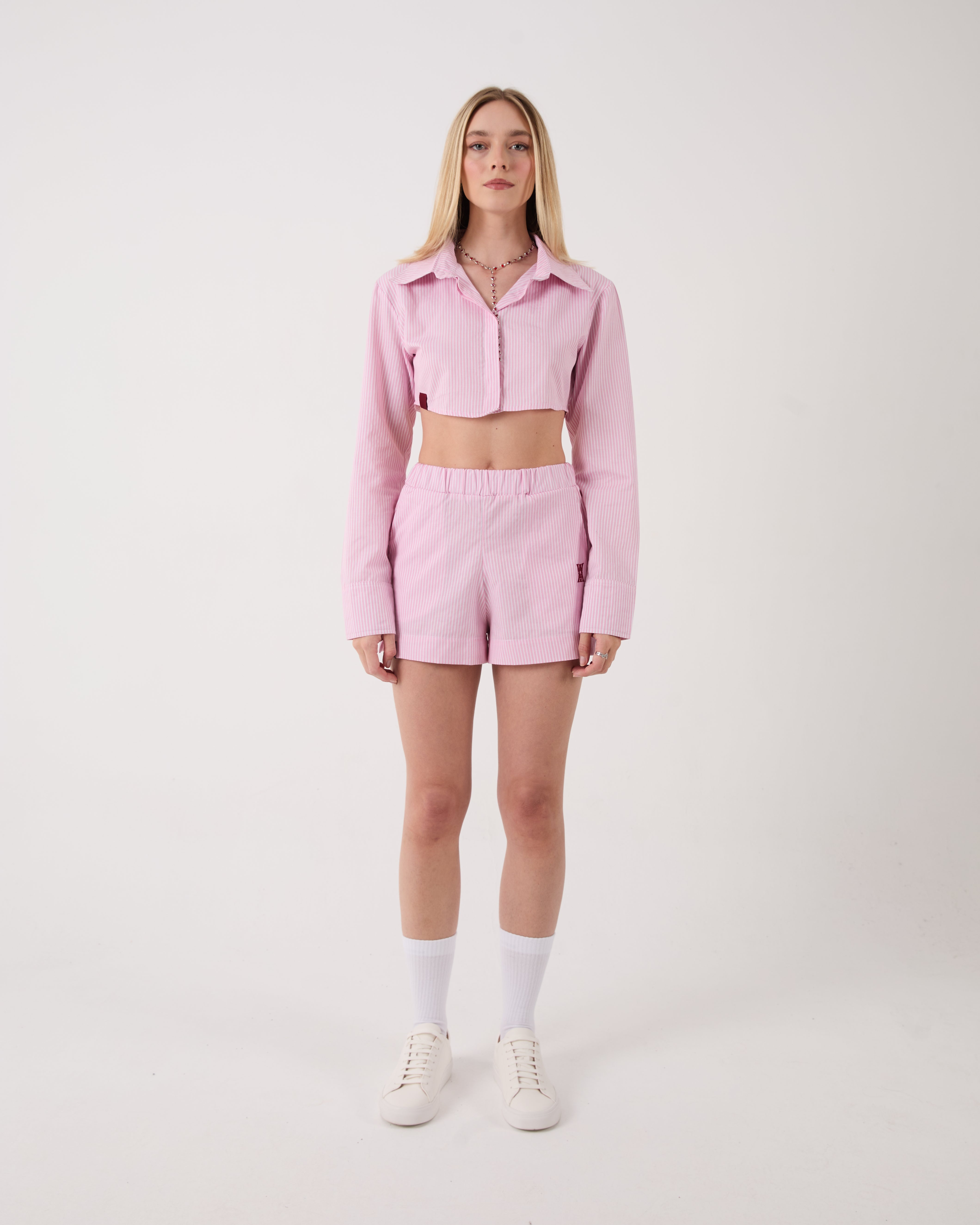PINK STRIPE CROPPED SHIRT