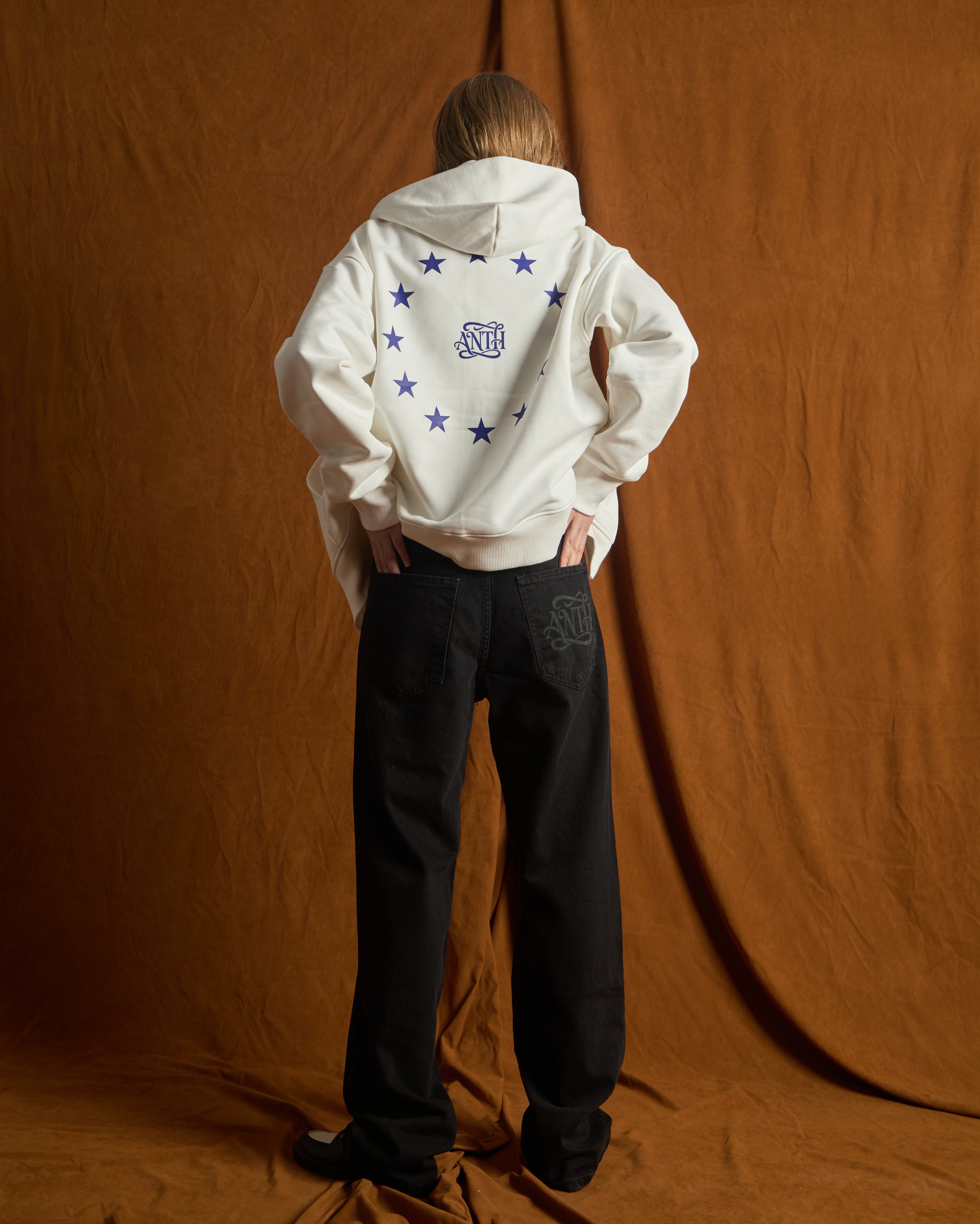 ANTH LOGO EKRU KAPÜŞONLU SWEATSHIRT