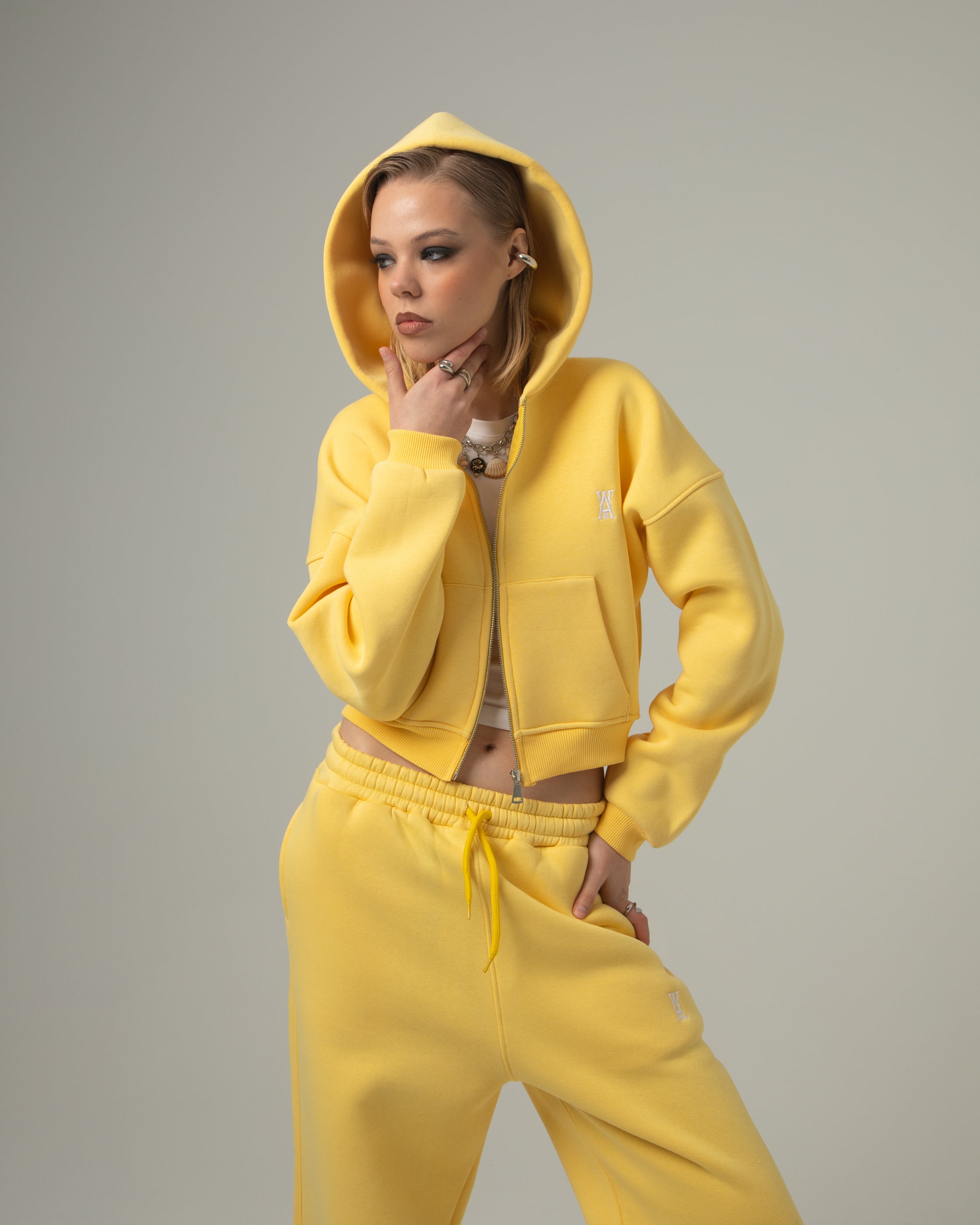 ANOTH BUTTER YELLOW CROP KAPÜŞONLU SWEATSHIRT