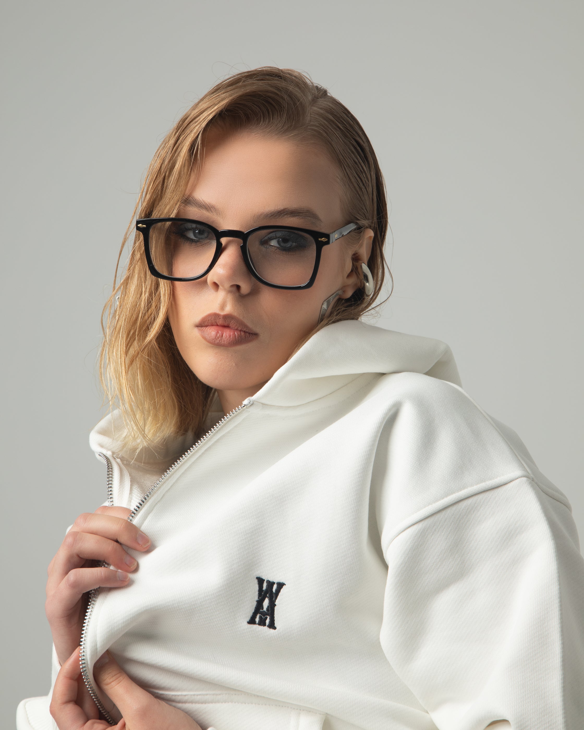 ANOTH LOGO BASIC EKRU KAPÜŞONLU SWEATSHIRT