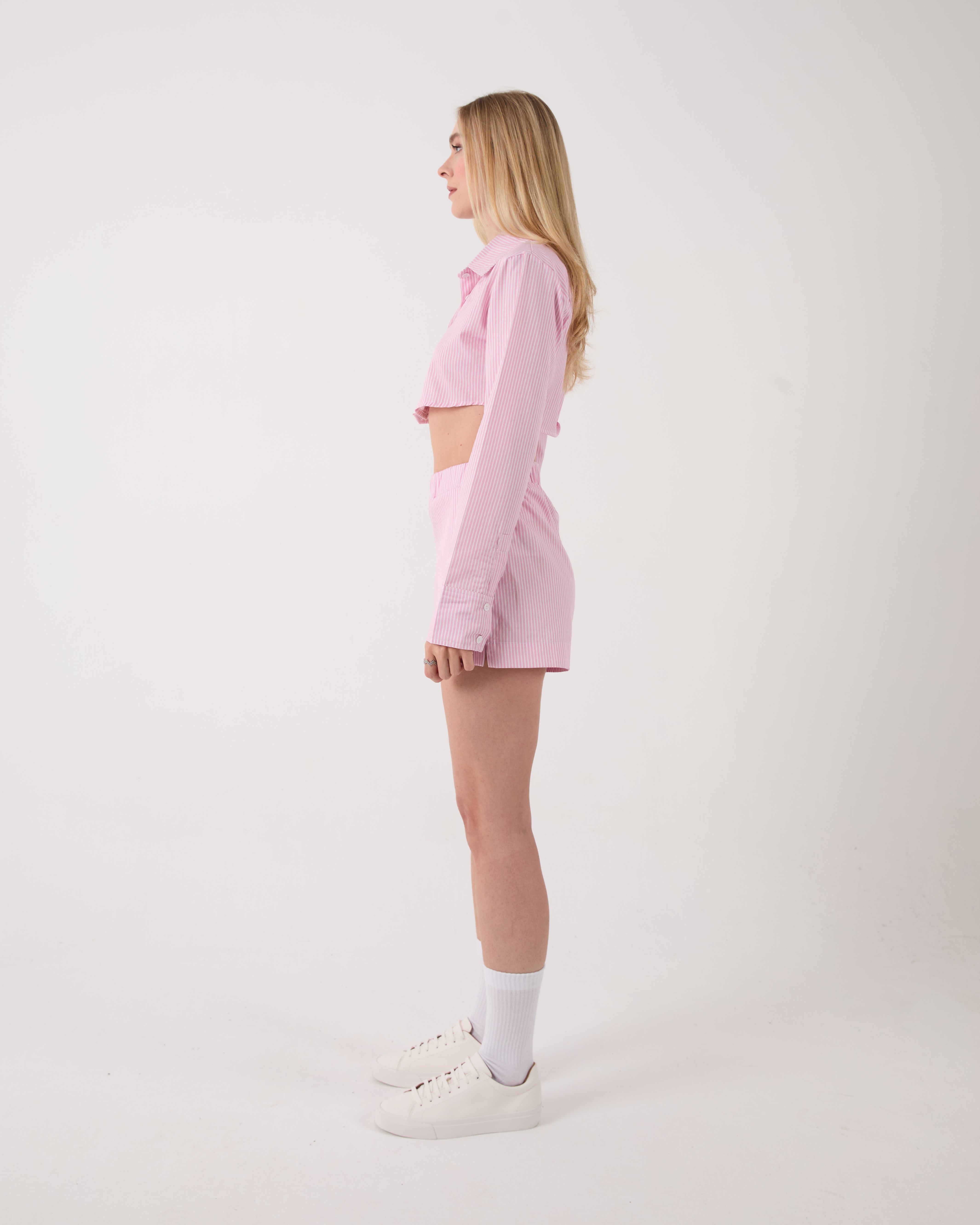 PINK STRIPE CROPPED SHIRT