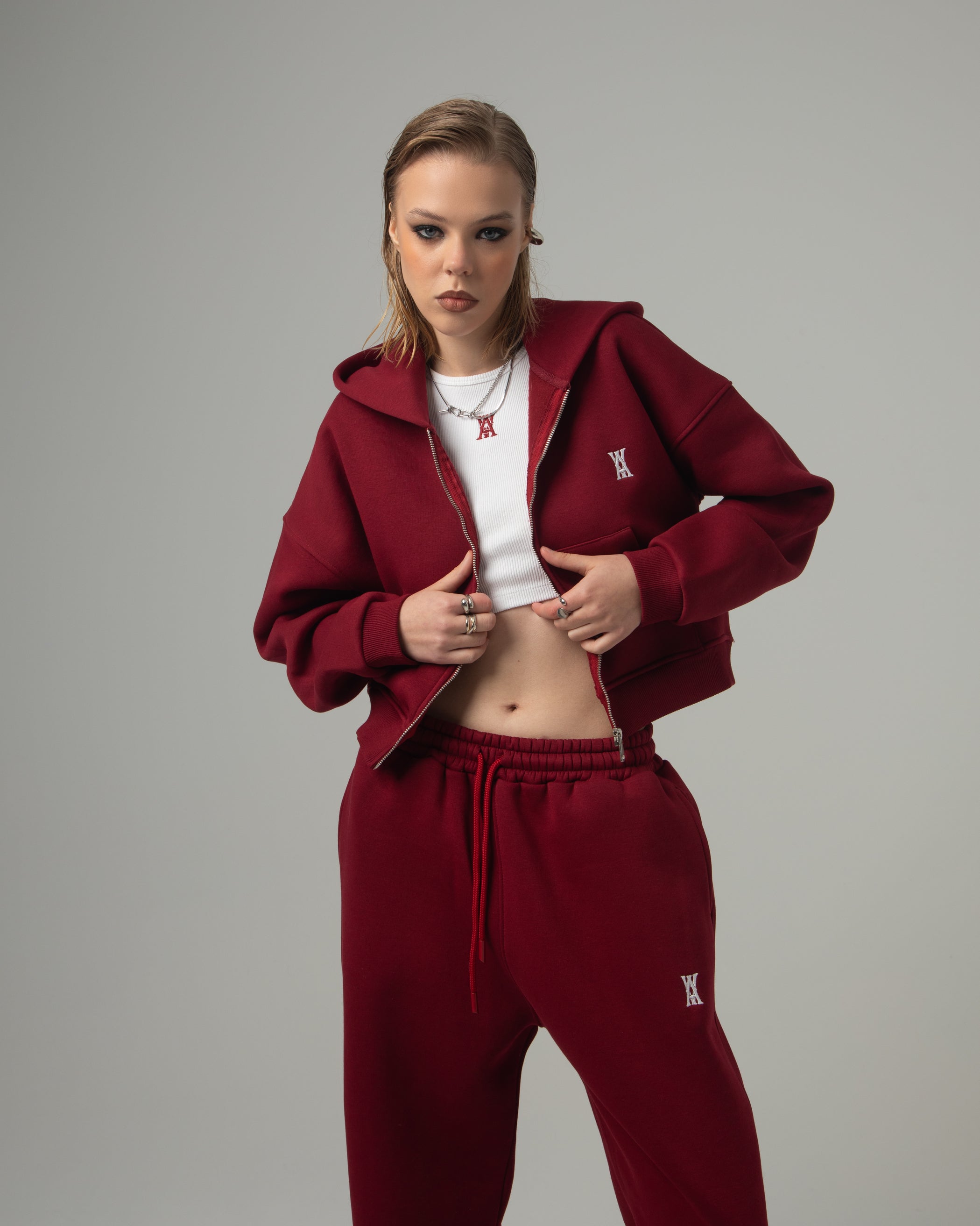 ANOTH CHERRY RED CROP ZIP-UP