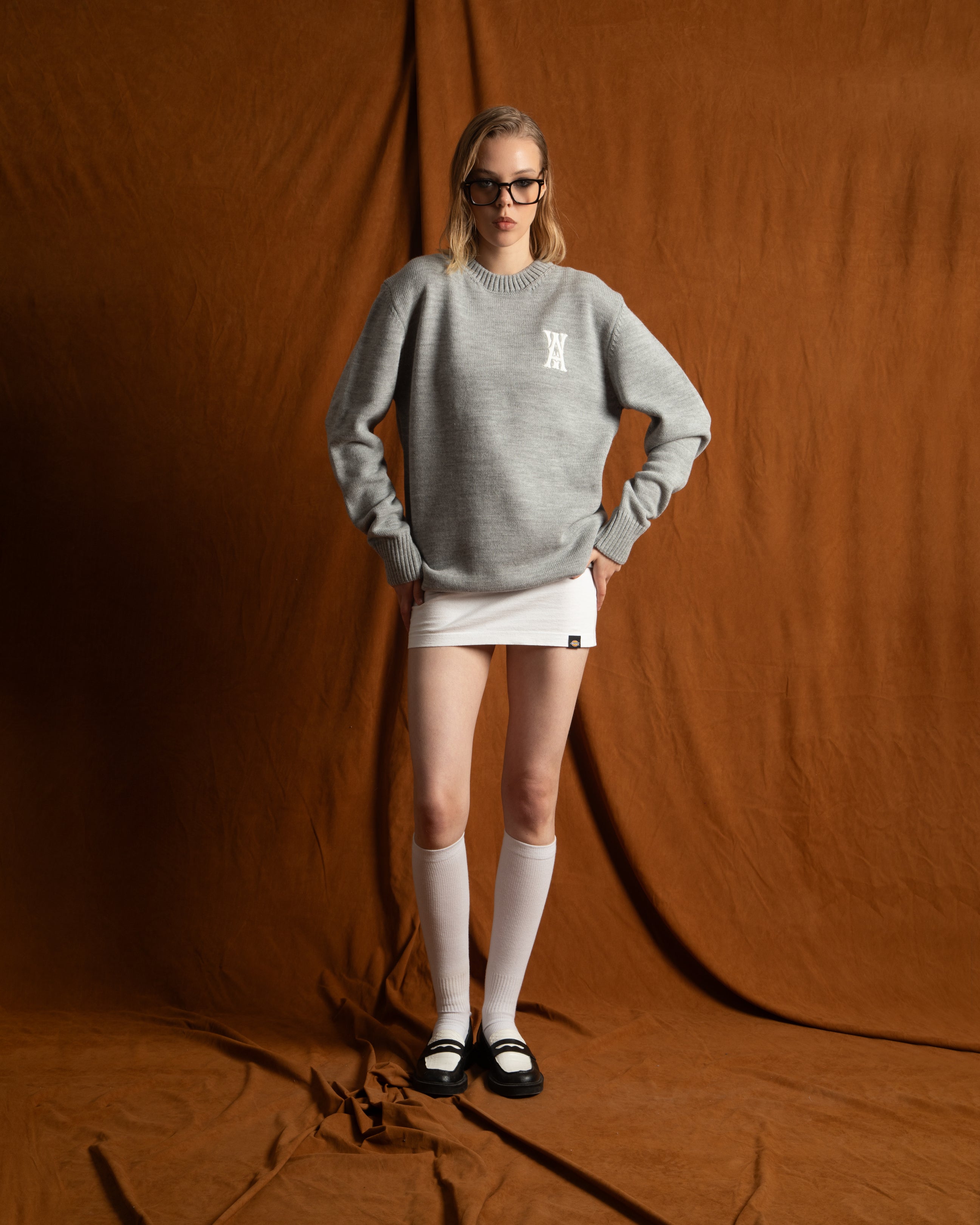 ANOTH WHITE GREY KNIT UNISEX SWEATER