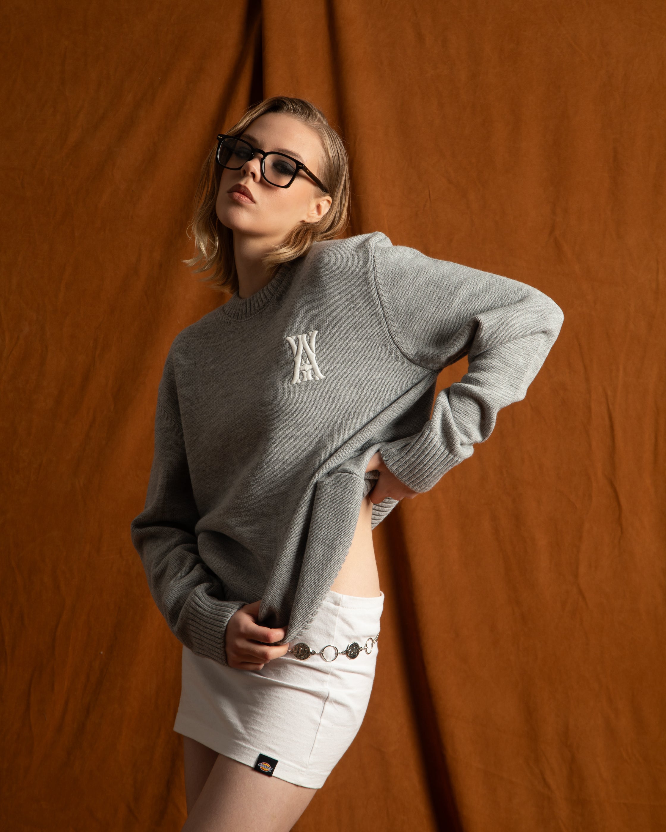 ANOTH WHITE GREY KNIT UNISEX SWEATER